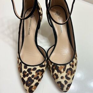 Antonio Melani Brown and Black Heels with Leopard Print